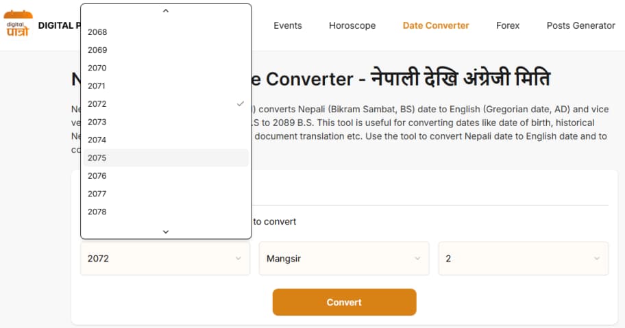 Select the Year You Want to Convert