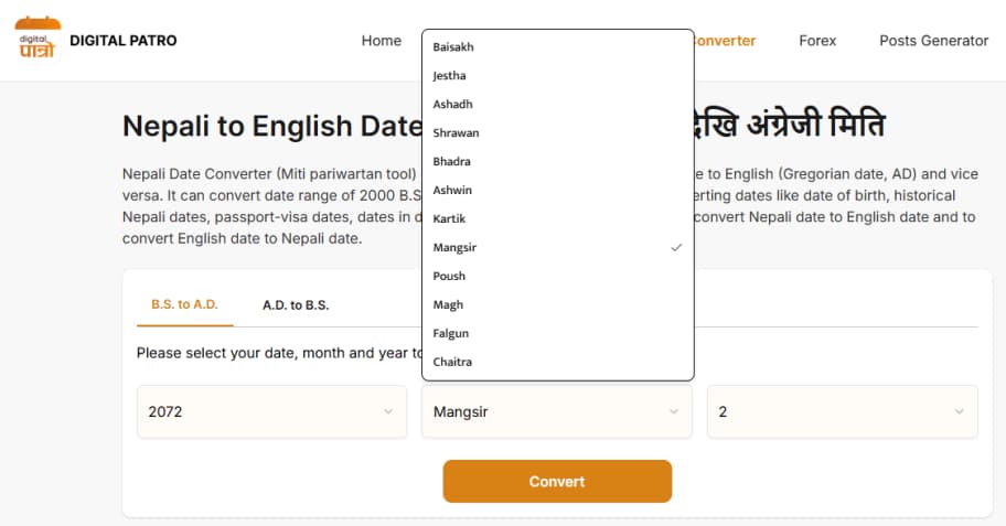 Choose the Month for Conversion