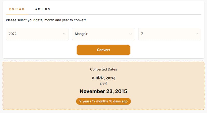 Nepali to English Date Conversion Result