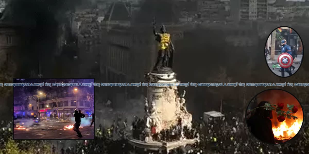 फ्रान्सको प्रदर्शन हिंसात्मक: १४३ वर्ष पुरानो टाउन हलमा आगजनी, एप्पल स्टोरमा लुटपाट