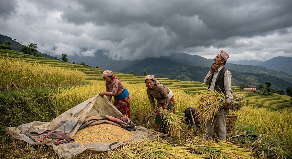 कात्तिकमा पनि झरीको संकेत, पाकेको धान खेतमै बिग्रिने चिन्ता
