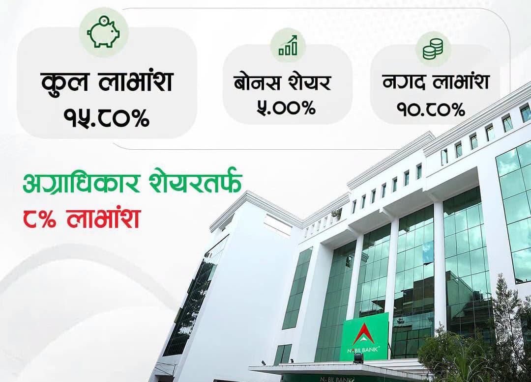 नबिल बैंकले प्रस्ताव गर्यो १५.८० प्रतिशत लाभांश, नगद र बोनस कति–कति ?