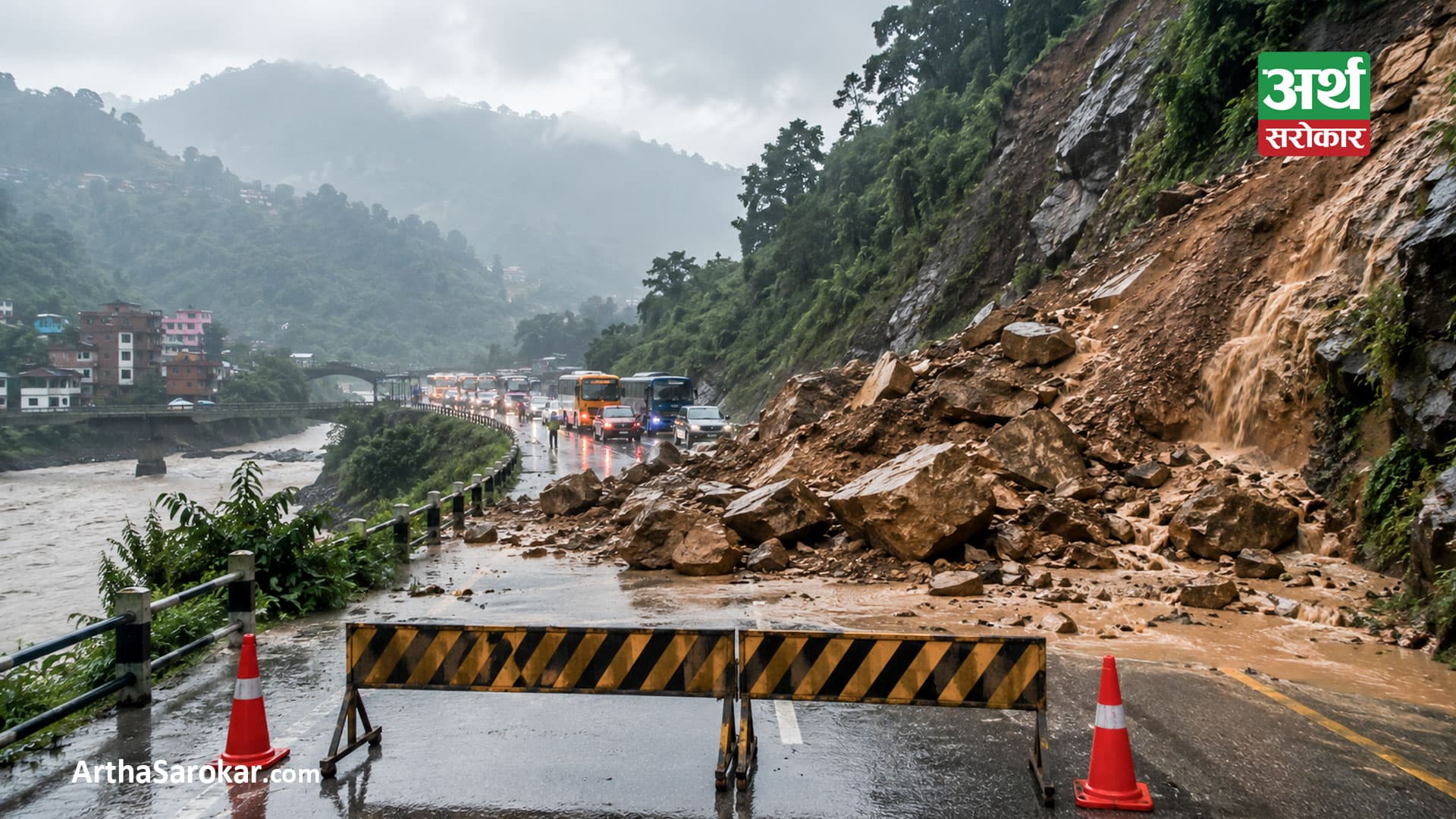 बाढी र पहिरोको जोखिमः काठमाडौँबाट बाहिरिने सबै नाका बन्द !