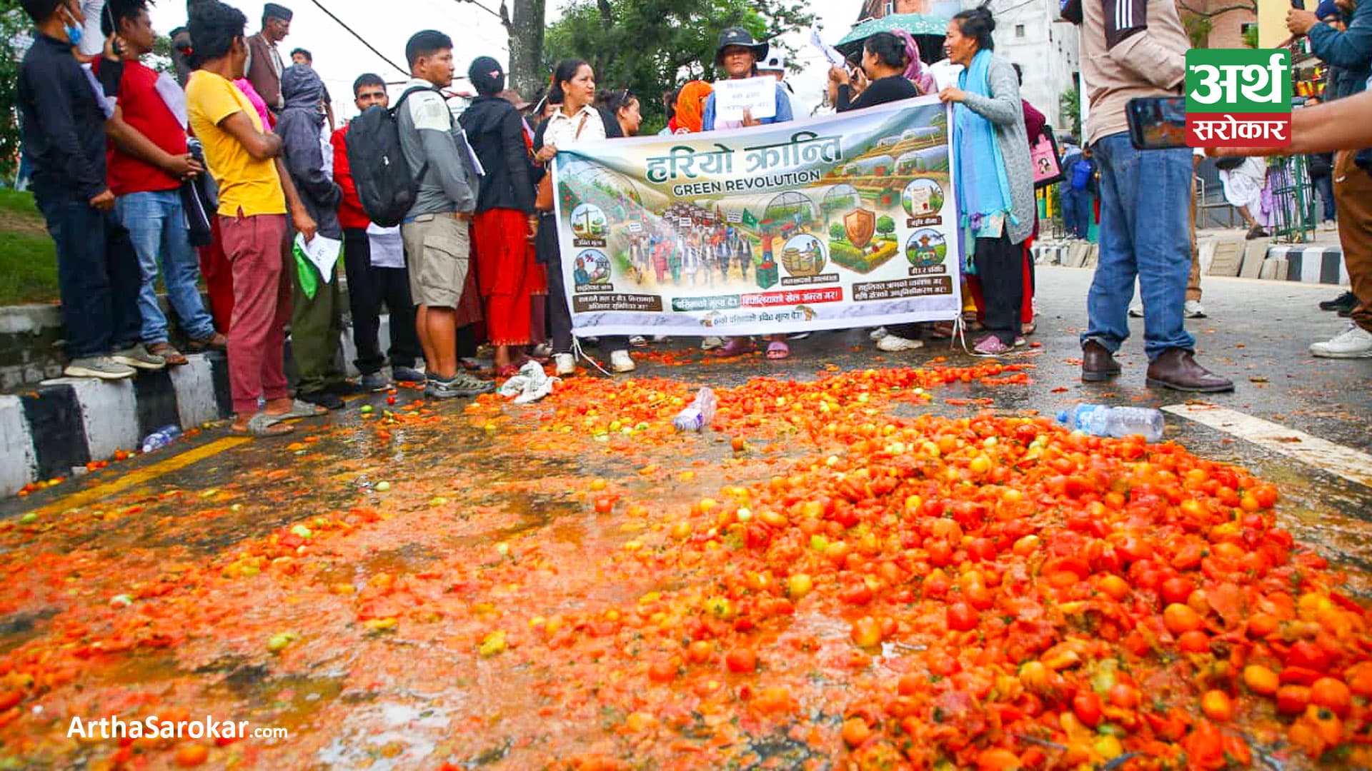 सडकमै गोलभेँडा फालेर किसानहरूले गरे विरोध (तस्विरहरू)
