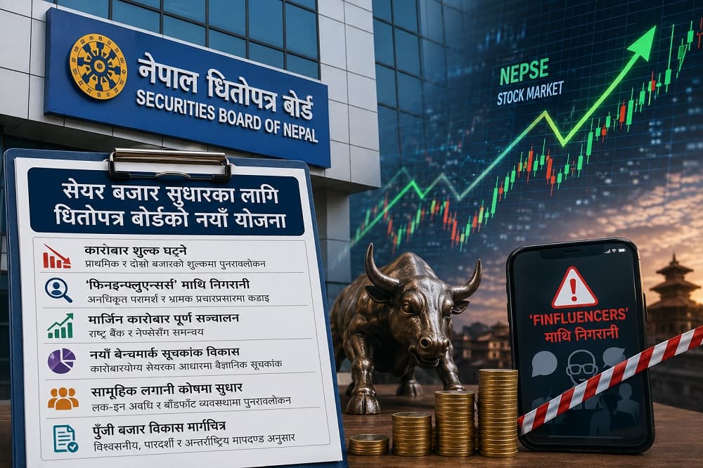 सेयर बजारमा ठूला सुधारको तयारी: कारोबार शुल्क घट्ने, ‘फिनइन्फ्लुएन्सर्स’ निगरानीमा