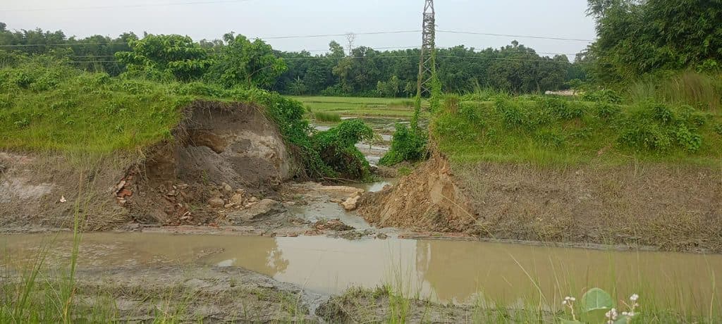 कोशी पम्प नहरको बाँध भत्किंयो, झलही क्षेत्रमा डुबान